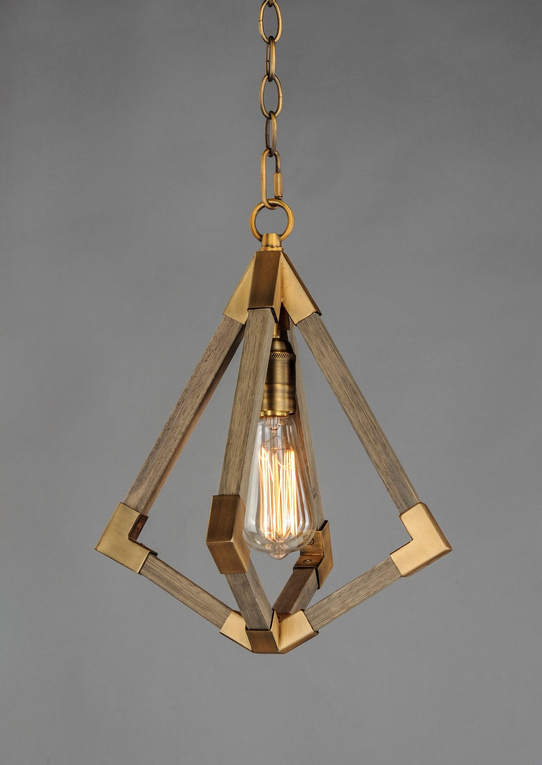 Maxim - 12259WOAB - One Light Pendant - Vector - Weathered Oak / Antique Brass