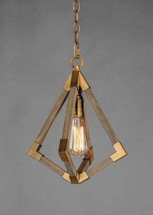 Maxim - 12259WOAB - One Light Pendant - Vector - Weathered Oak / Antique Brass