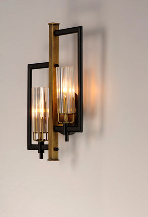 Maxim - 16112CLBKAB - Two Light Wall Sconce - Flambeau - Black / Antique Brass