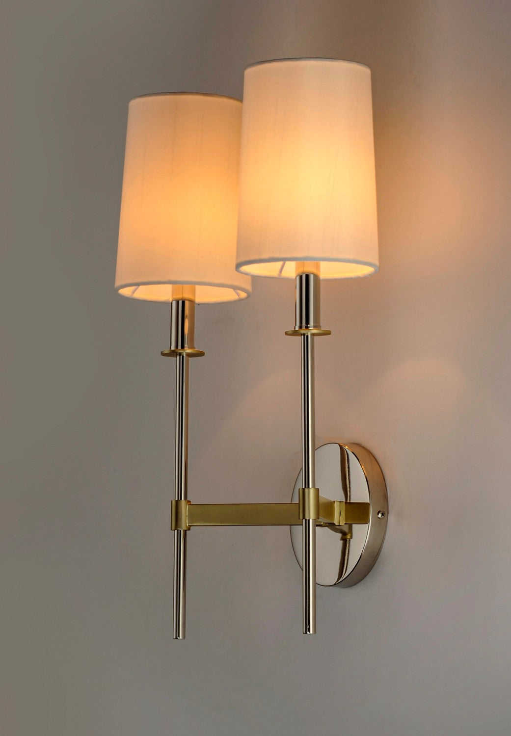 Maxim - 32392OFSBRPN - Two Light Wall Sconce - Uptown - Satin Brass / Polished Nickel