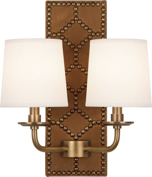 Robert Abbey - 1030 - Two Light Wall Sconce - Williamsburg Lightfoot - English Ochre Leather w/Nailhead and Aged Brass