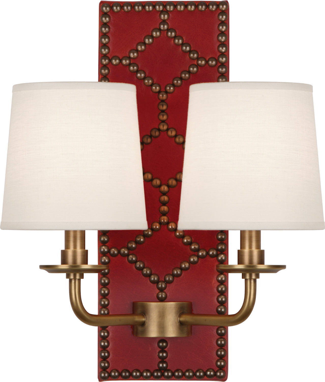 Robert Abbey - 1031 - Two Light Wall Sconce - Williamsburg Lightfoot - Dragons Blood Leather w/Nailhead, Aged Brass