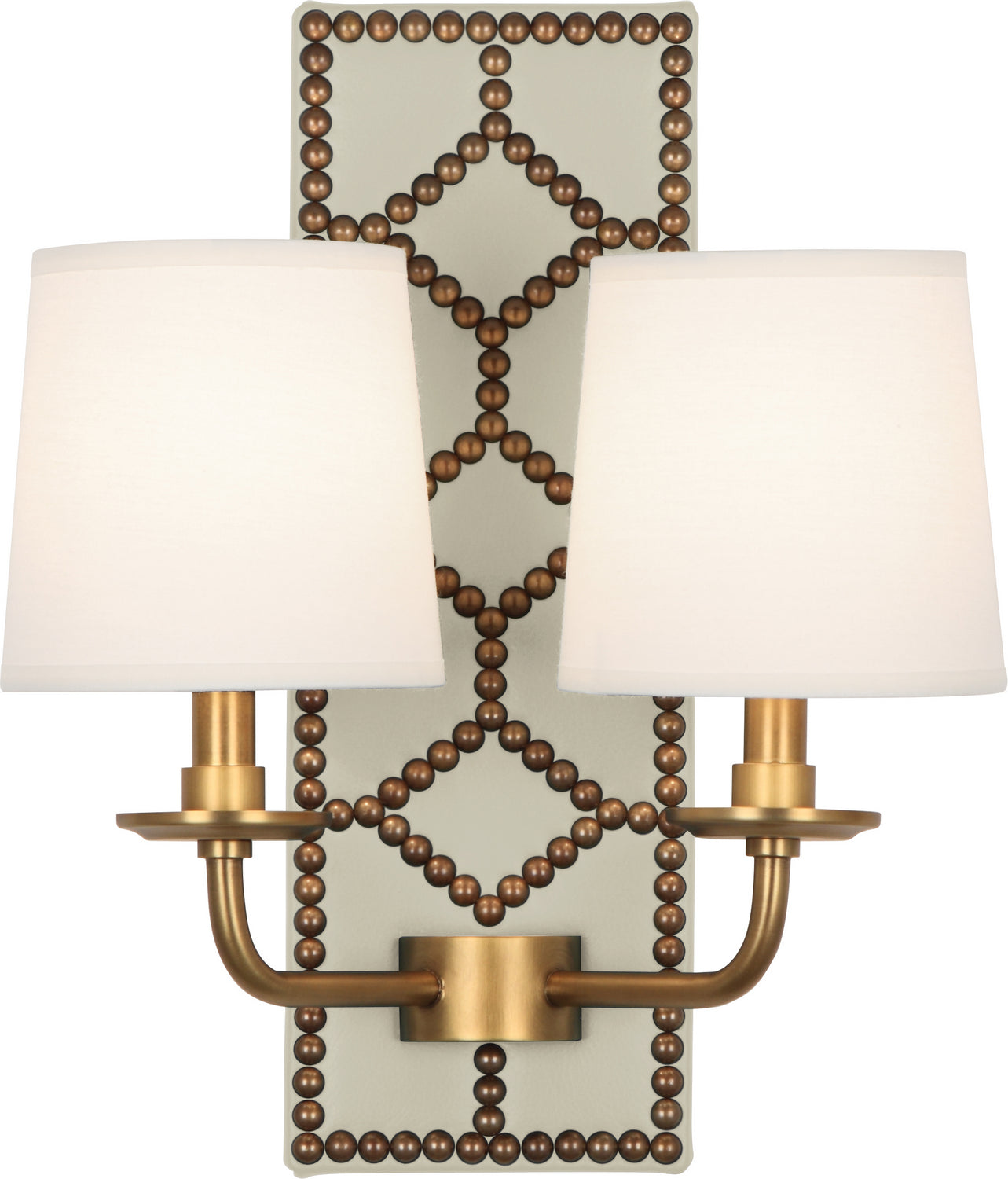Robert Abbey - 1032 - Two Light Wall Sconce - Williamsburg Lightfoot - Bruton White Leather w/Nailhead, Aged Brass