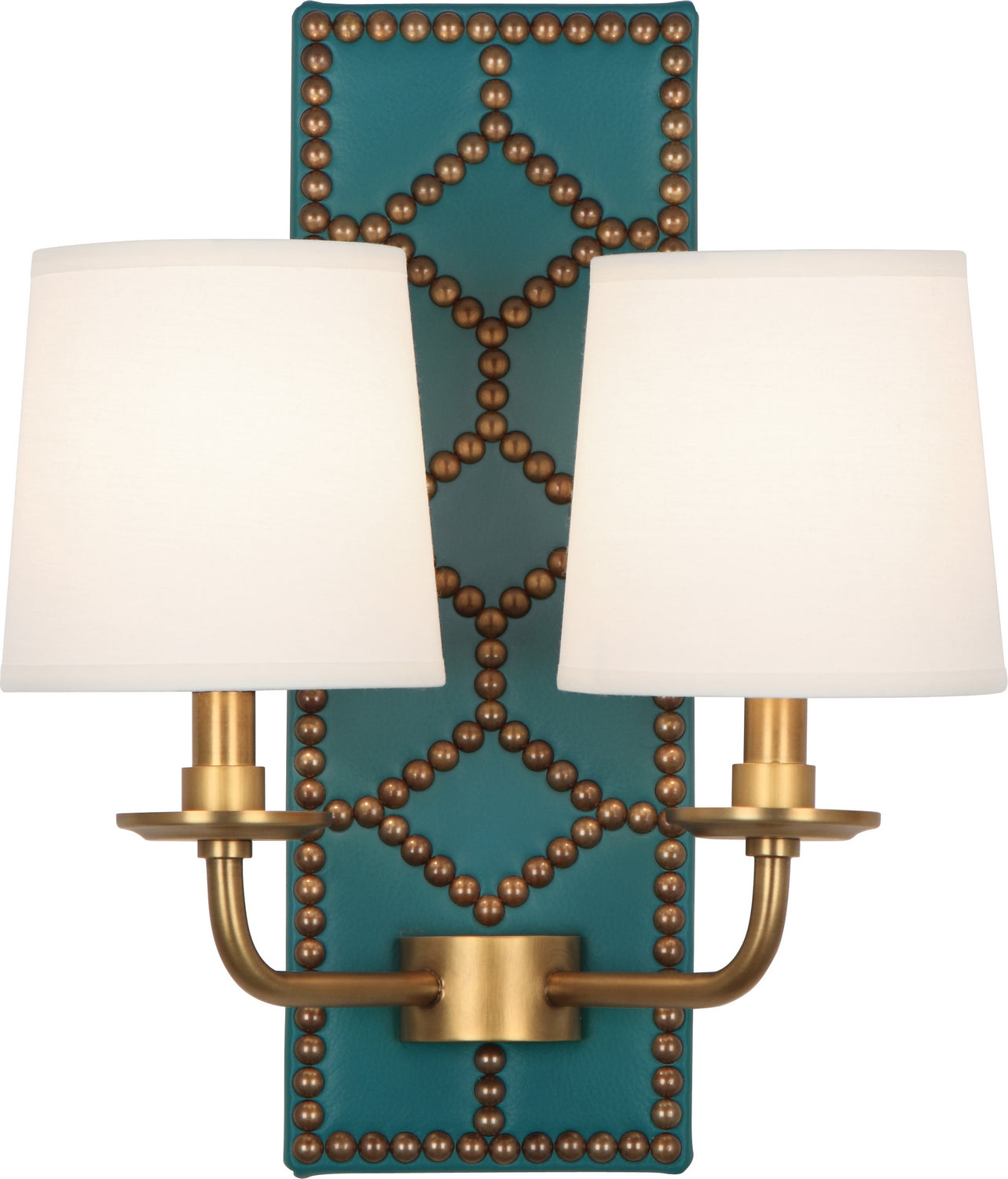 Robert Abbey - 1033 - Two Light Wall Sconce - Williamsburg Lightfoot - Mayo Teal Leather w/Nailhead, Aged Brass