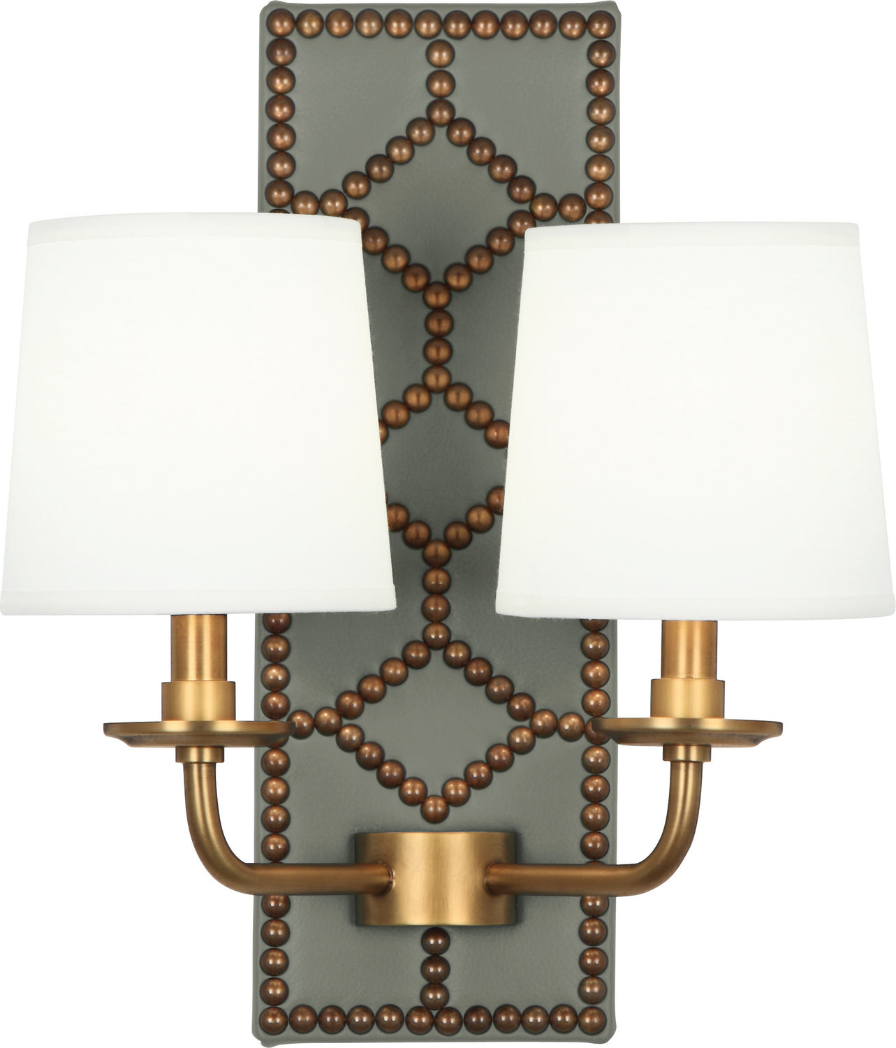 Robert Abbey - 1034 - Two Light Wall Sconce - Williamsburg Lightfoot - Carter Gray Leather w/Nailhead, Aged Brass