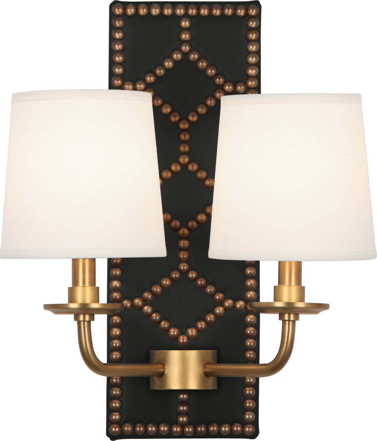 Robert Abbey - 1035 - Two Light Wall Sconce - Williamsburg Lightfoot - Blacksmith Black Leather w/Nailhead/Aged Brass