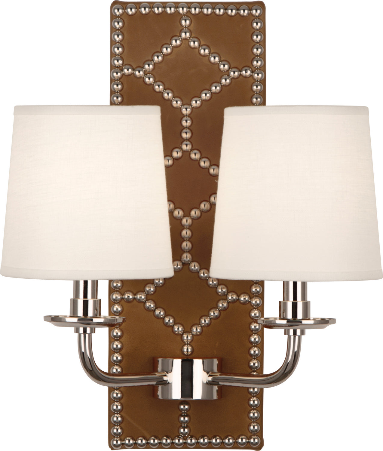 Robert Abbey - S1030 - Two Light Wall Sconce - Williamsburg Lightfoot - English Ochre Leather w/Nailhead, Polished Nickel