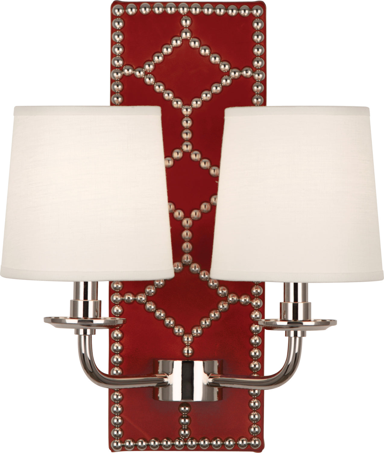 Robert Abbey - S1031 - Two Light Wall Sconce - Williamsburg Lightfoot - Dragons Blood Leather w/Nailhead, Polished Nickel