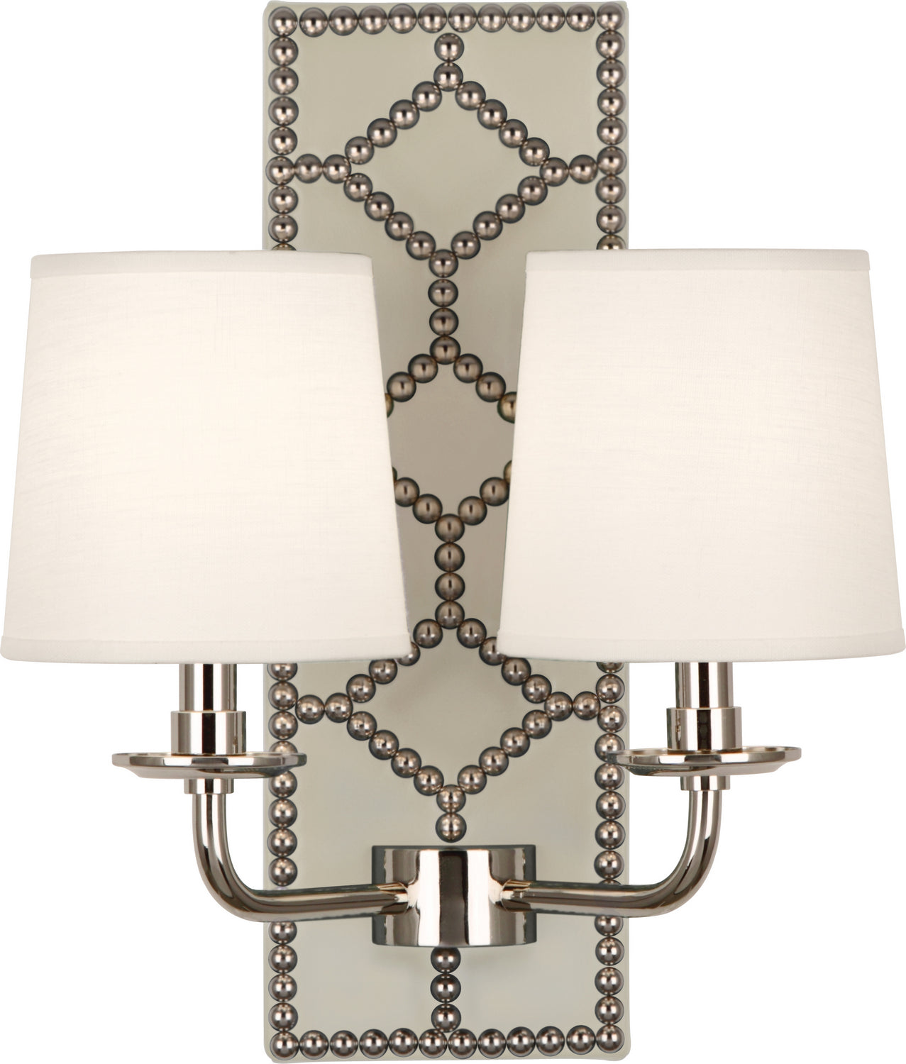 Robert Abbey - S1032 - Two Light Wall Sconce - Williamsburg Lightfoot - Bruton White Leather w/Nailhead, Polished Nickel