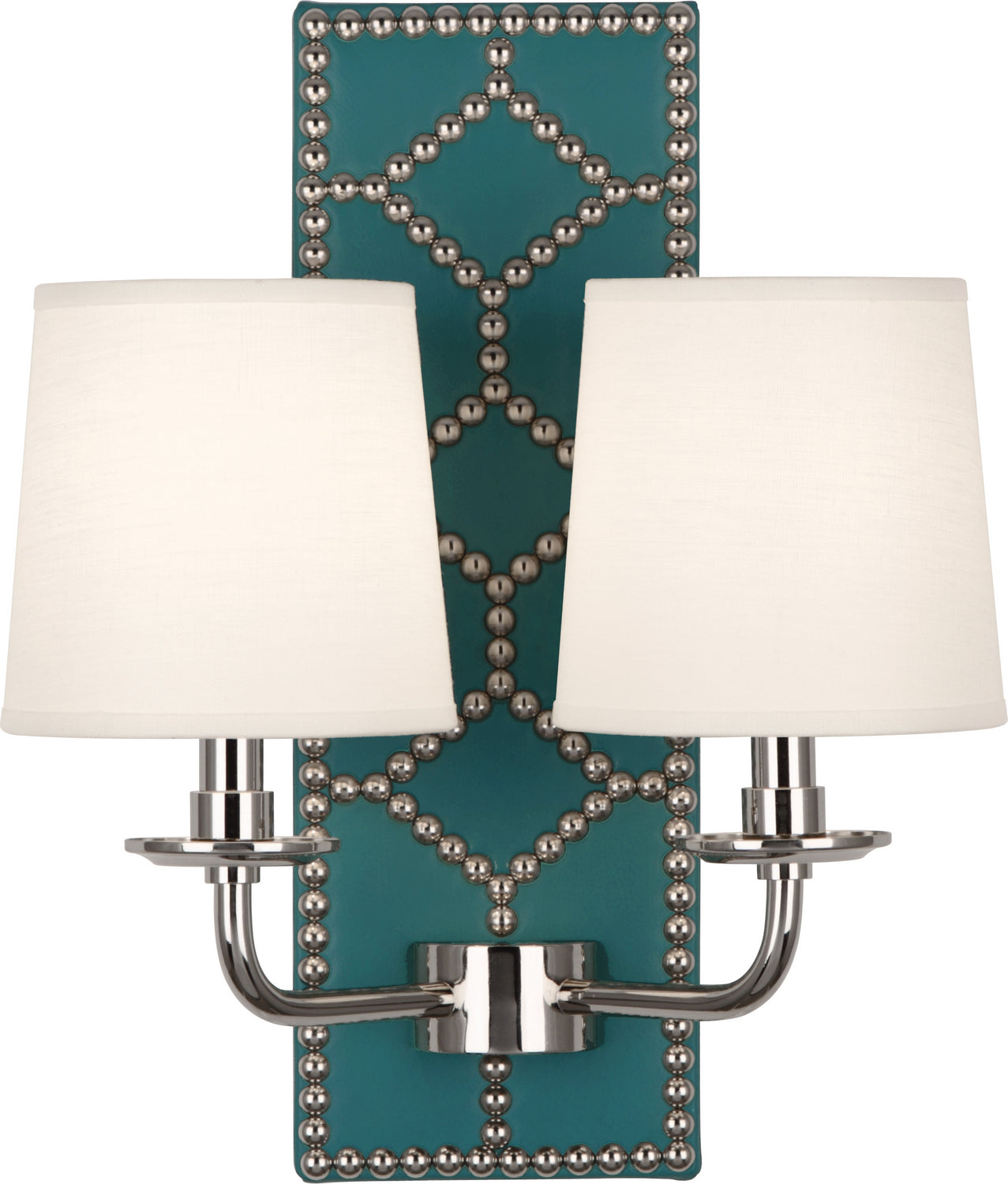 Robert Abbey - S1033 - Two Light Wall Sconce - Williamsburg Lightfoot - Mayo Teal Leather w/Nailhead, Polished Nickel