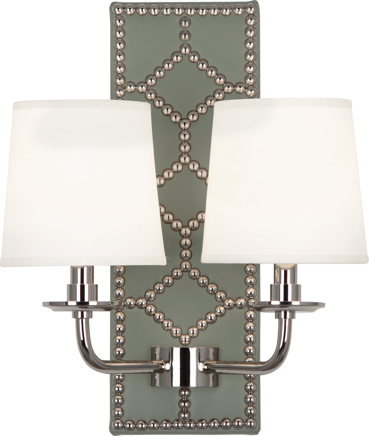 Robert Abbey - S1034 - Two Light Wall Sconce - Williamsburg Lightfoot - Carter Gray Leather w/Nailhead, Polished Nickel