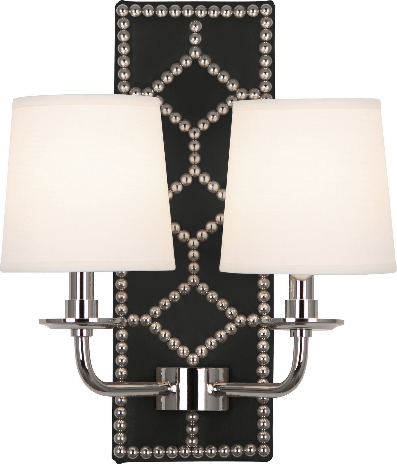 Robert Abbey - S1035 - Two Light Wall Sconce - Williamsburg Lightfoot - Blacksmith Black Leather w/Nailhead, Polished Nickel