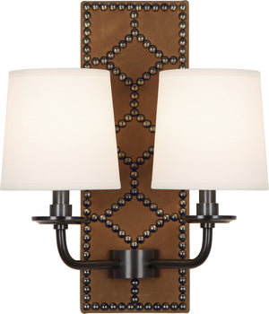 Robert Abbey - Z1030 - Two Light Wall Sconce - Williamsburg Lightfoot - English Ochre Leather w/Nailhead and Deep Patina Bronze