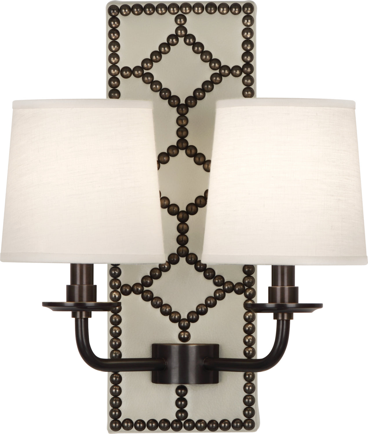 Robert Abbey - Z1032 - Two Light Wall Sconce - Williamsburg Lightfoot - Bruton White Leather w/Nailhead and Deep Patina Bronze