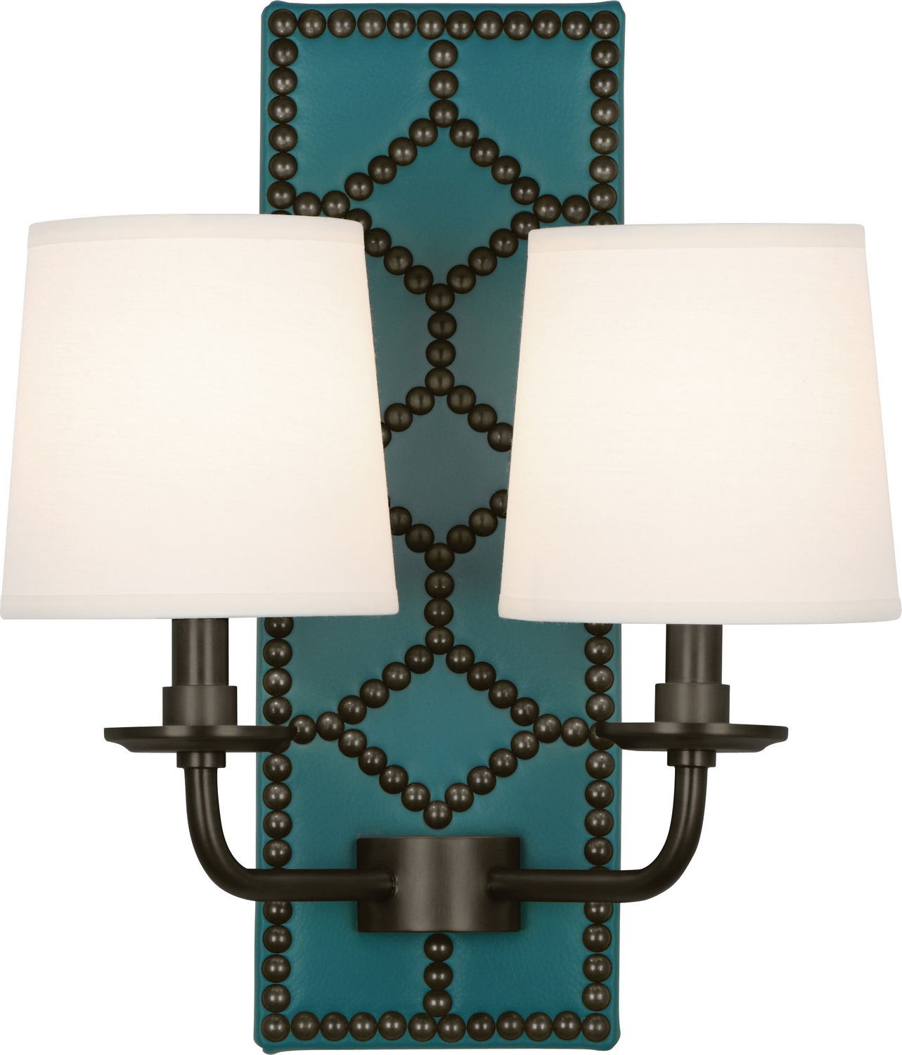 Robert Abbey - Z1033 - Two Light Wall Sconce - Williamsburg Lightfoot - Mayo Teal Leather w/Nailhead, Deep Patina Bronze