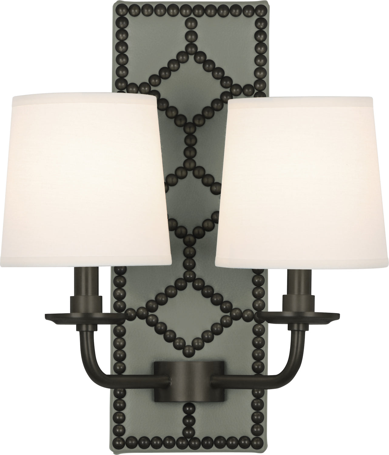 Robert Abbey - Z1034 - Two Light Wall Sconce - Williamsburg Lightfoot - Carter Gray Leather w/Nailhead, Deep Patina Bronze
