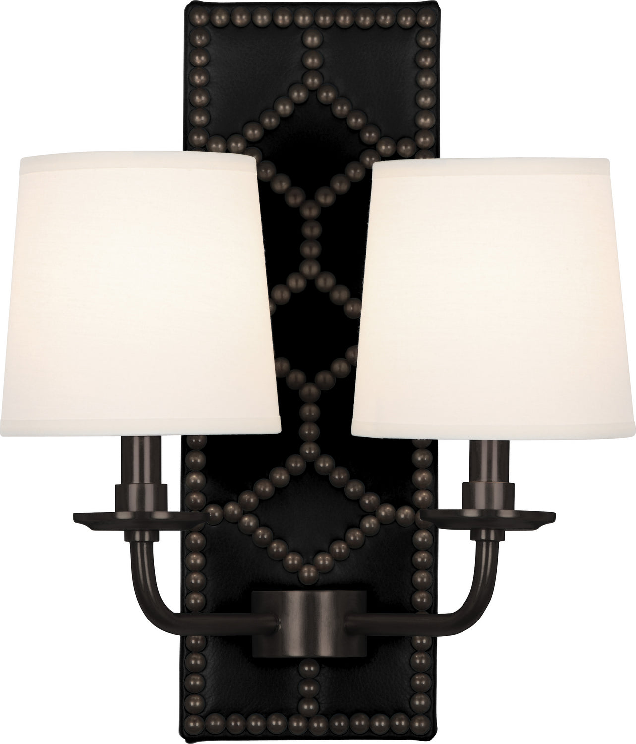 Robert Abbey - Z1035 - Two Light Wall Sconce - Williamsburg Lightfoot - Blacksmith Black Leather w/Nailhead, Deep Patina Bronze