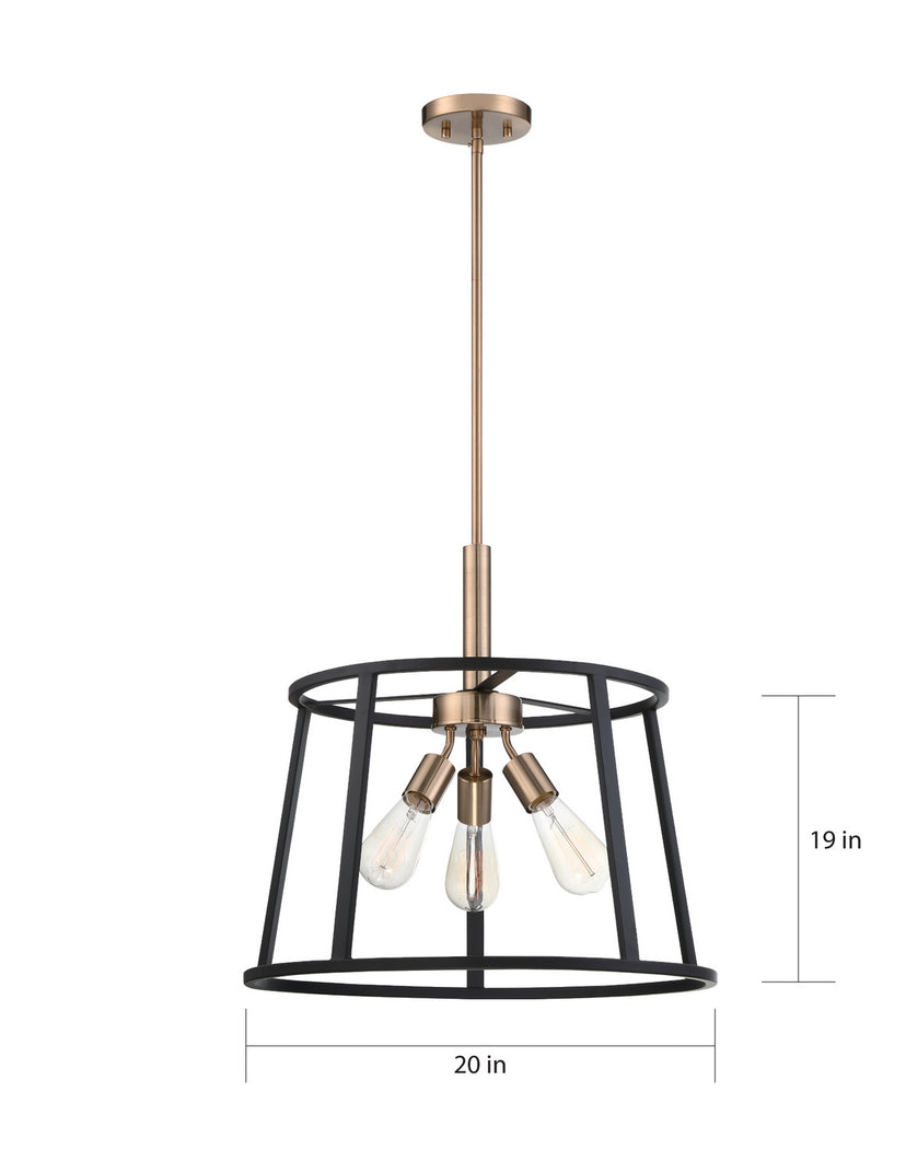 Nuvo Lighting - 60-6642 - Three Light Pendant - Chassis - Copper Brushed Brass / Matte Black