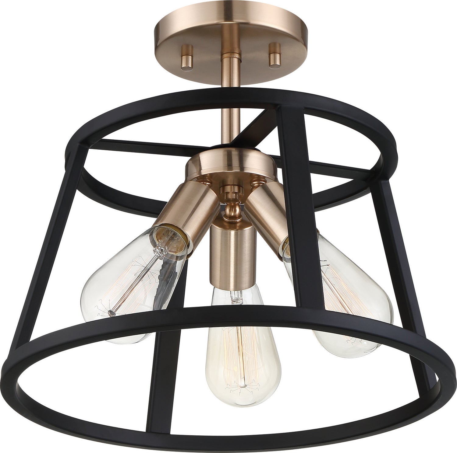 Nuvo Lighting - 60-6643 - Three Light Semi Flush Mount - Chassis - Copper Brushed Brass / Matte Black