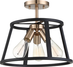 Nuvo Lighting - 60-6643 - Three Light Semi Flush Mount - Chassis - Copper Brushed Brass / Matte Black