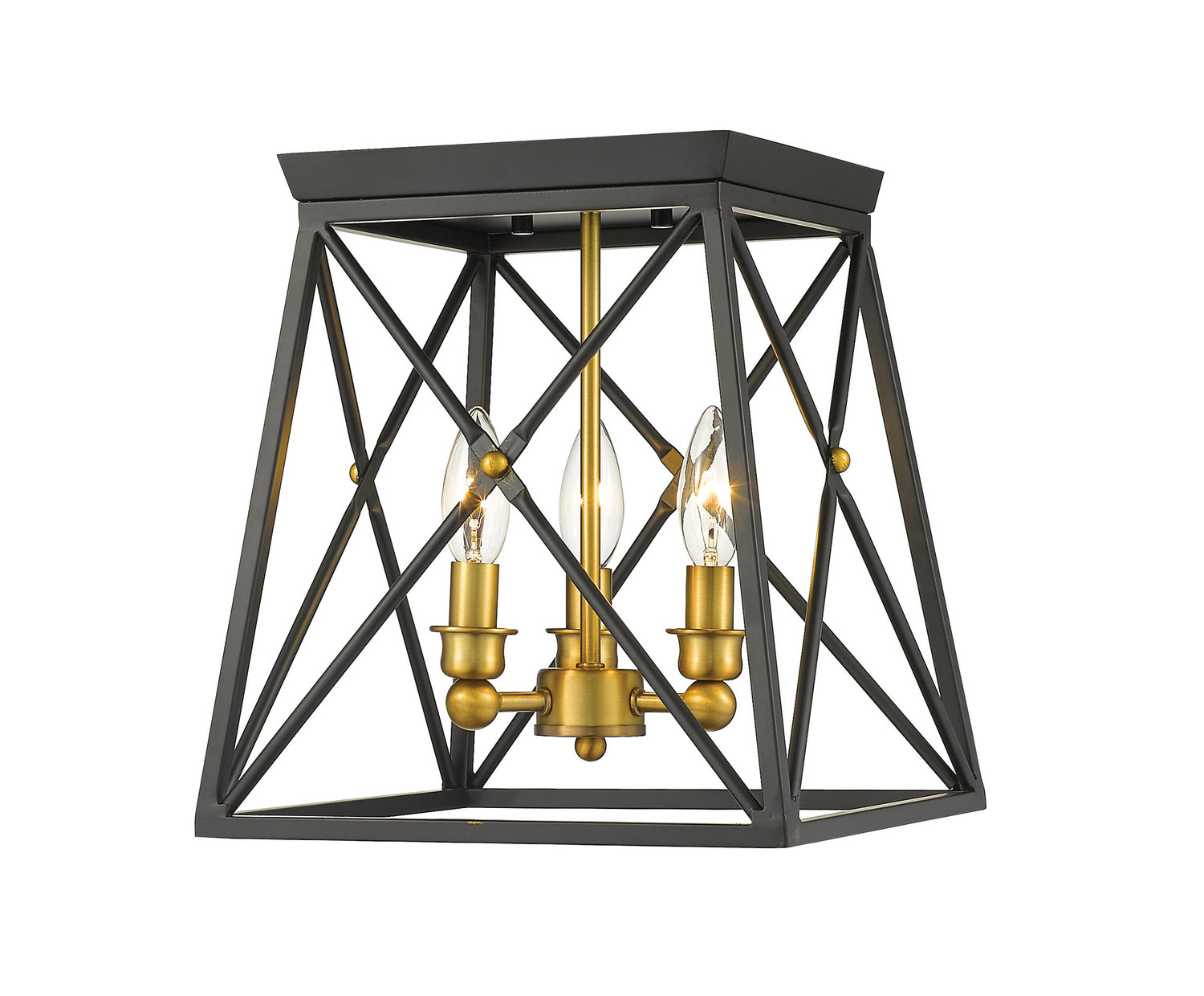 Z-Lite - 447F11-MB-OBR - Three Light Flush Mount - Trestle - Matte Black / Olde Brass