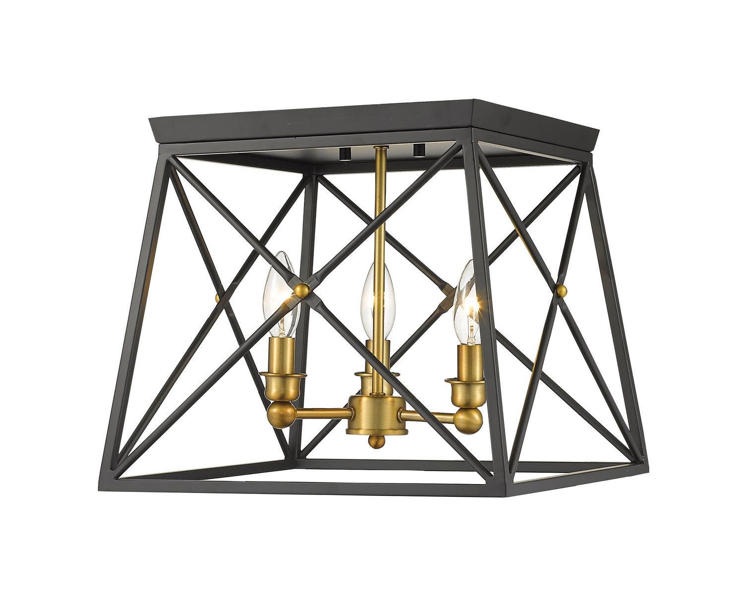 Z-Lite - 447F14-MB-OBR - Three Light Flush Mount - Trestle - Matte Black / Olde Brass