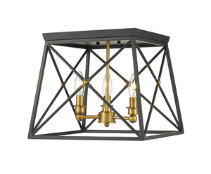 Z-Lite - 447F14-MB-OBR - Three Light Flush Mount - Trestle - Matte Black / Olde Brass