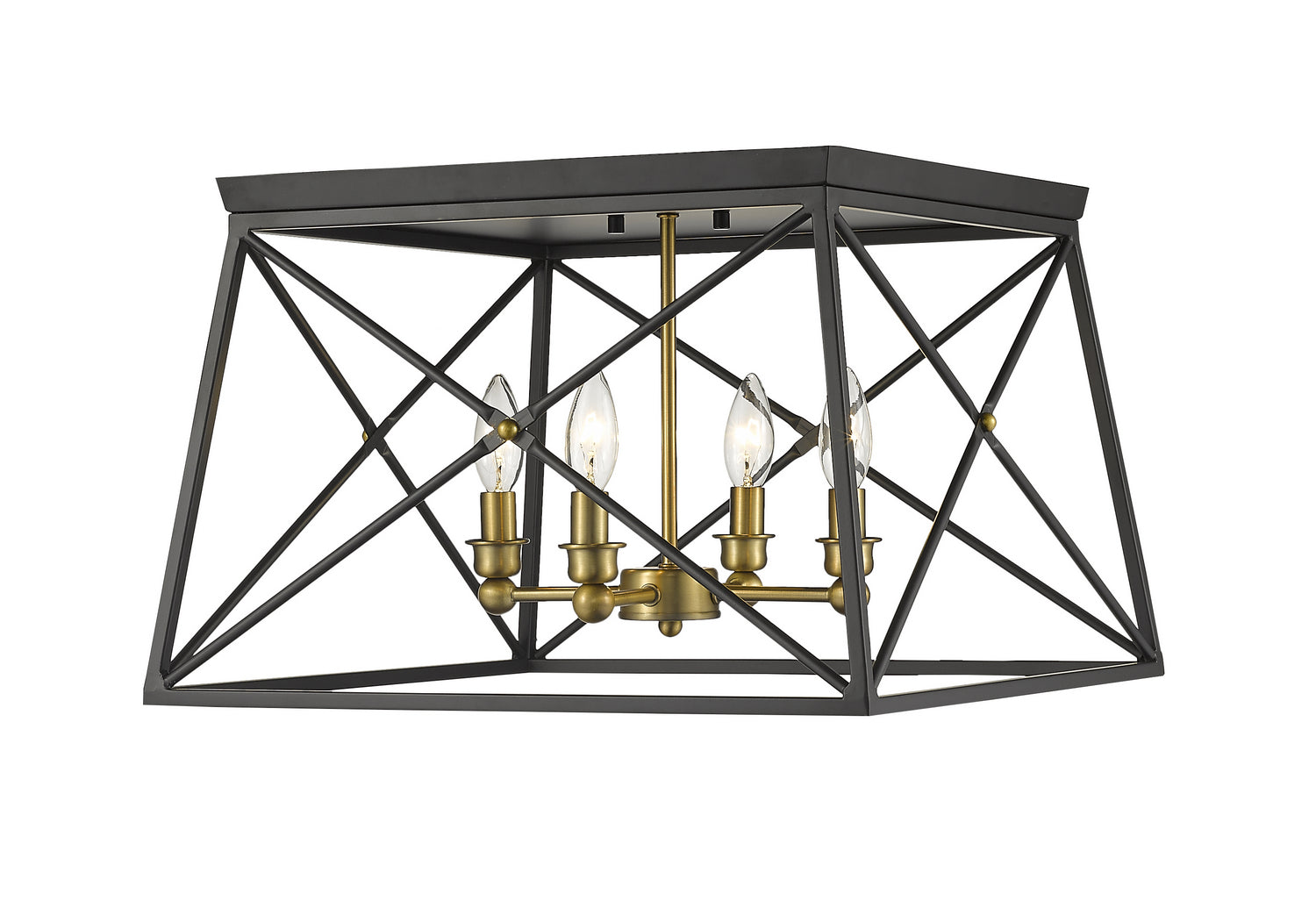 Z-Lite - 447F18-MB-OBR - Four Light Flush Mount - Trestle - Matte Black / Olde Brass