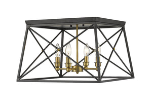 Z-Lite - 447F18-MB-OBR - Four Light Flush Mount - Trestle - Matte Black / Olde Brass