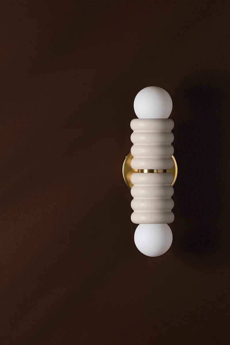 Two Light Wall Sconce in Aged Brass/Ceramic Antique Ivory from the Bibi collection