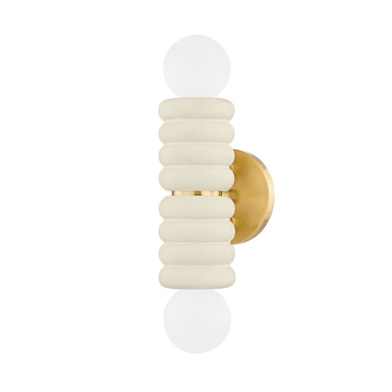 Two Light Wall Sconce in Aged Brass/Ceramic Antique Ivory from the Bibi collection