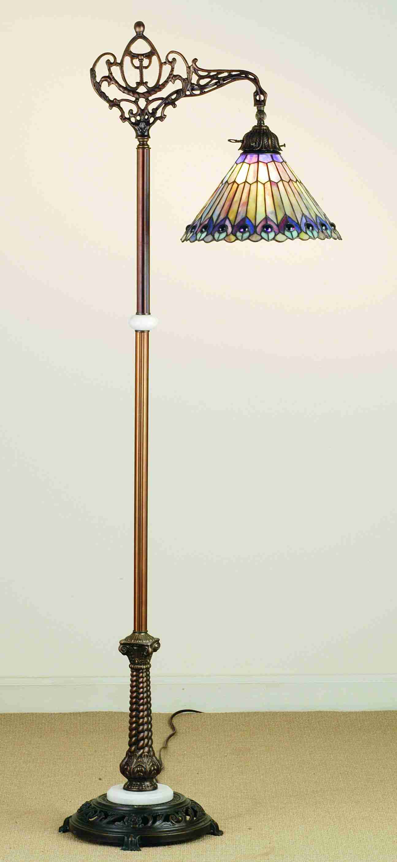 Meyda Tiffany - 65841 - One Light Bridge Arm Floor Lamp - Tiffany Jeweled Peacock - Green/Blue Purple/Blue Purple/Blue Purple