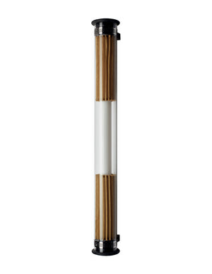 This lamp in borosilicate glass and brass or stainless steel mesh can be used as a wall or a ceiling lamp. The light source (LED o