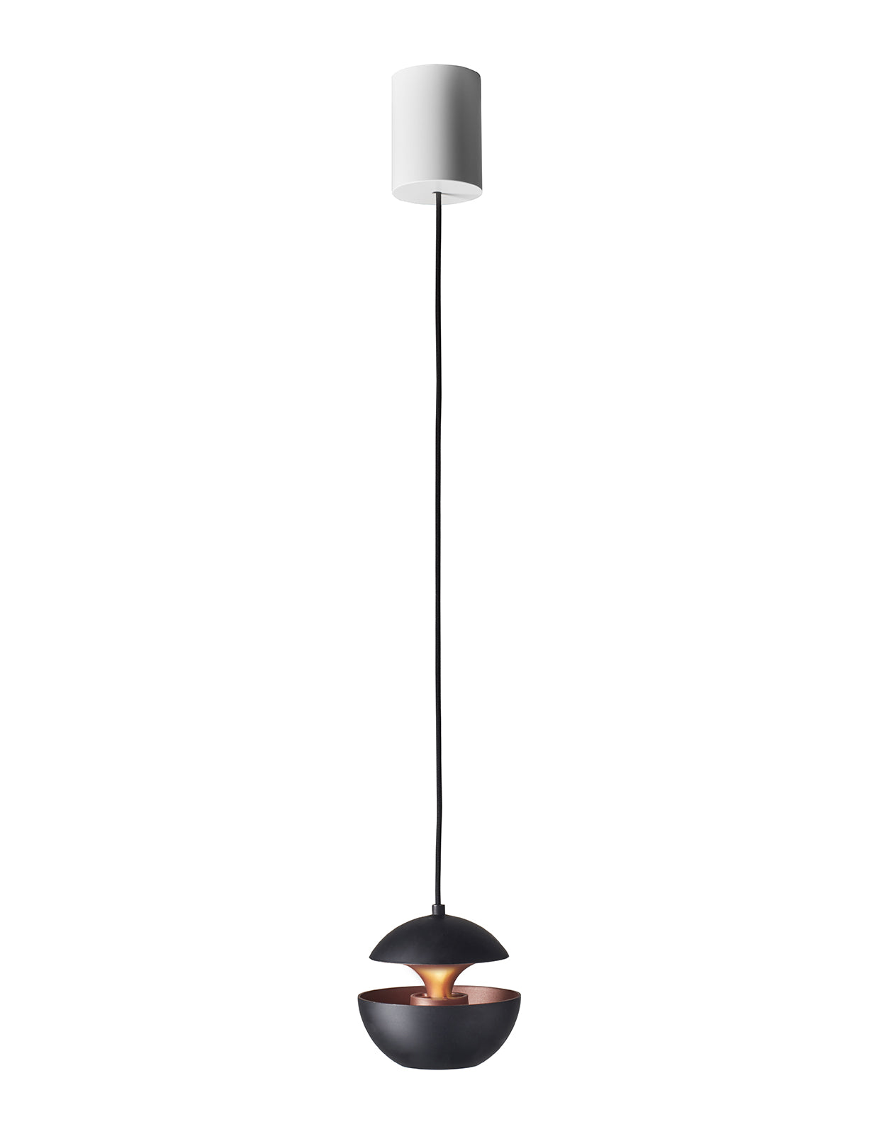 Aluminium pendant lamp. Inspired by the setting sun, it can be arranged alone or in a cluster and is available in several sizes an