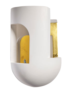 White plaster wall lamp with gold leaf decoration, equipped with an integrated LED source.
Charles Kalpakian was born in Beirut, L