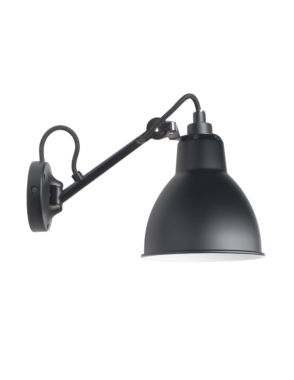 Wall lamp with slanted swivel arm. Specifically thought for a bedside use, the Lampe Gras N°104 is perfectly at its ease in hotel 