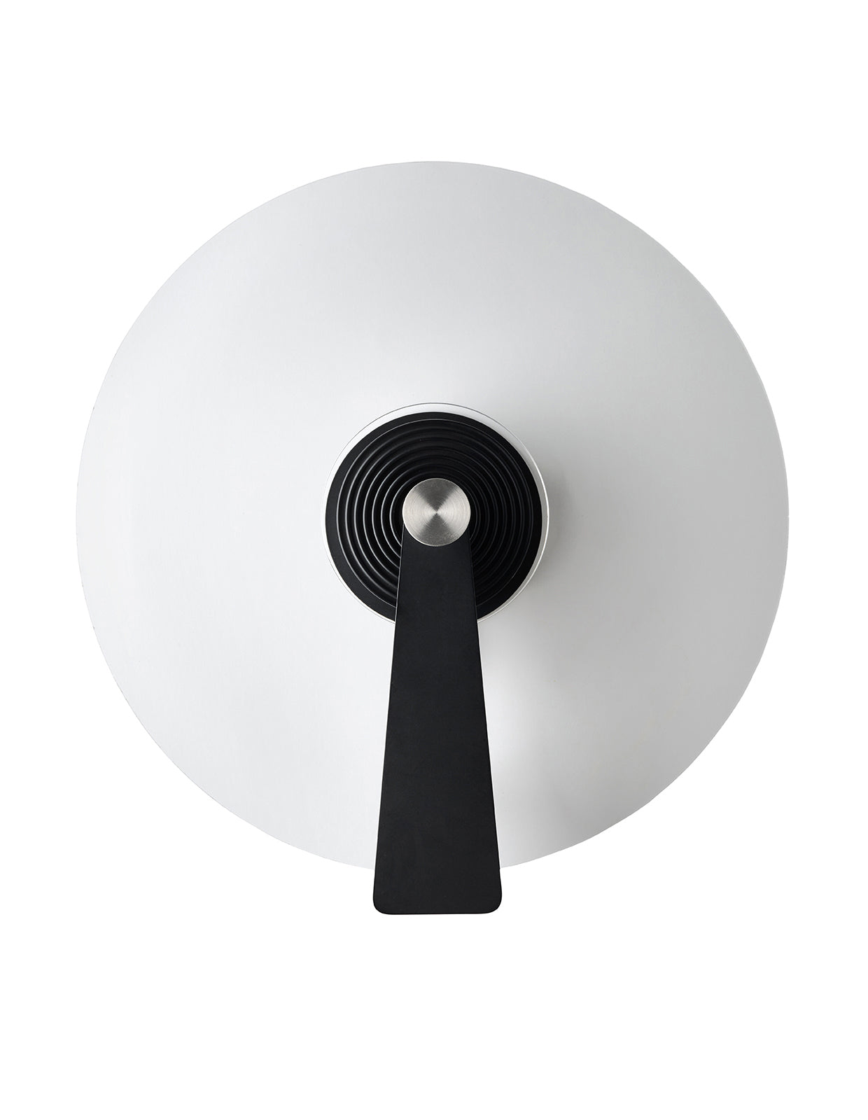 Circular wall lamp with a double system for modifying the flow of light. The central button, when pressing it, acts as a dimmer by