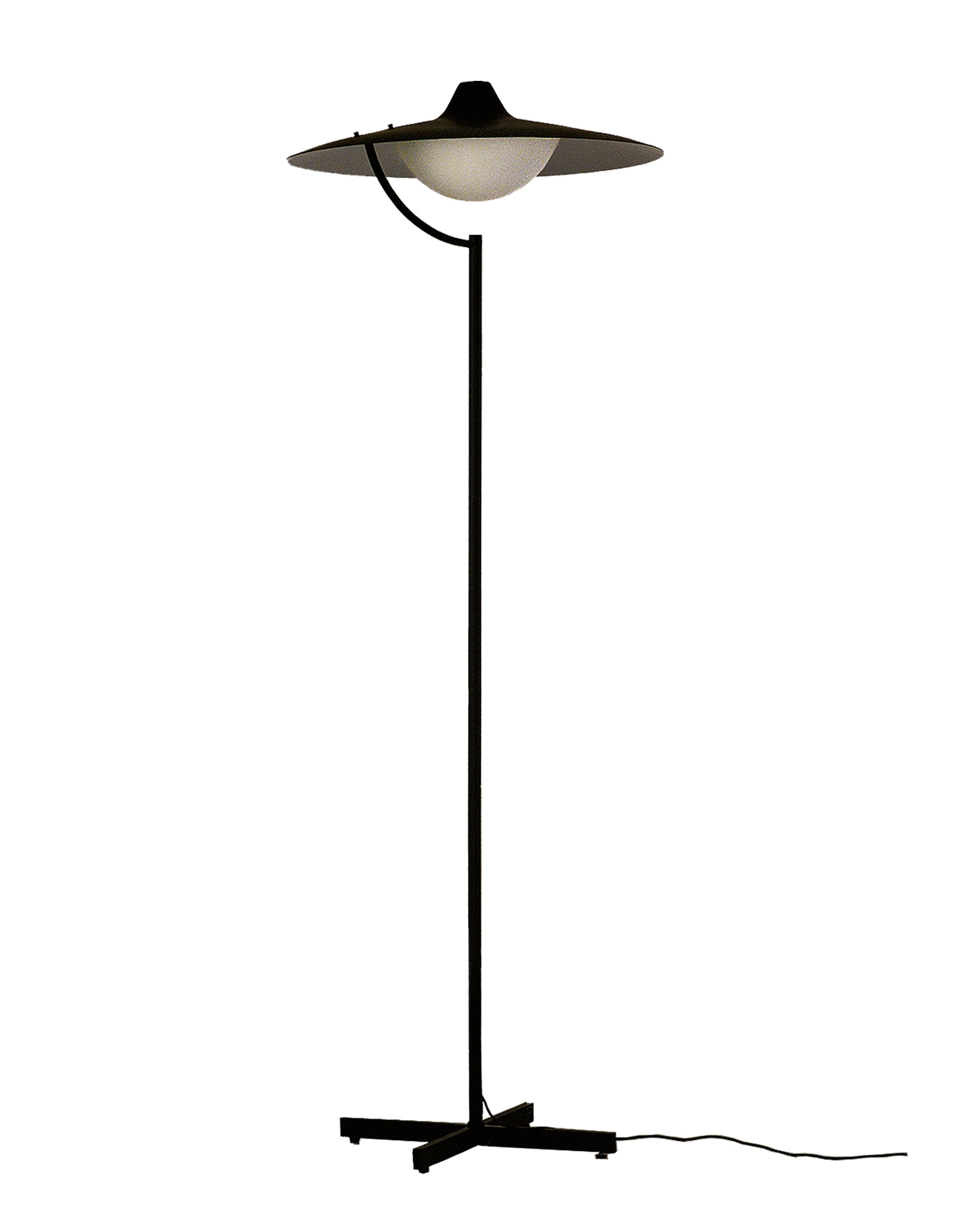 Floor lamp in steel and aluminium. Biny in a few words: efficiency, simplicity, sobriety and elegance. With a dimmer and two gelat