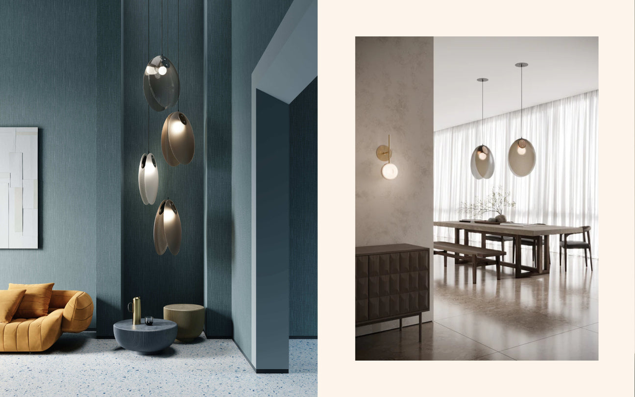 Modern interior design with pendant lights in a living room setting.