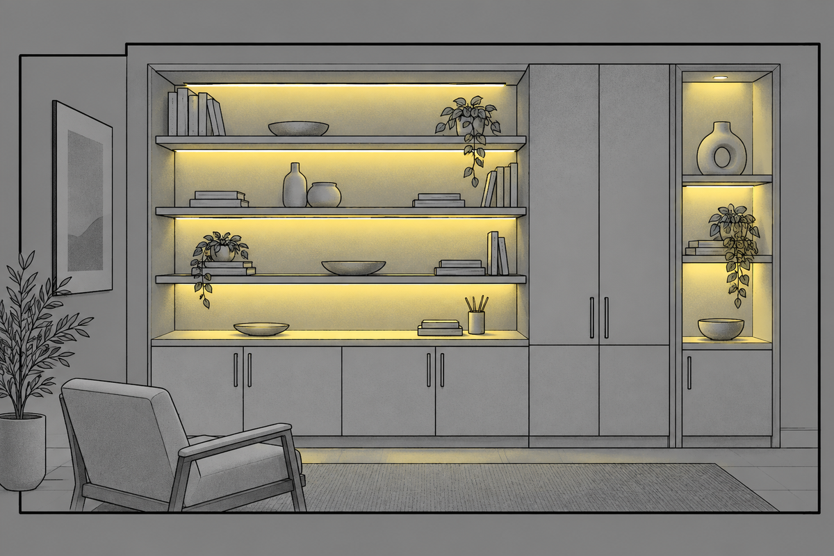 Cabinet, shelf and millwork lighting illustration