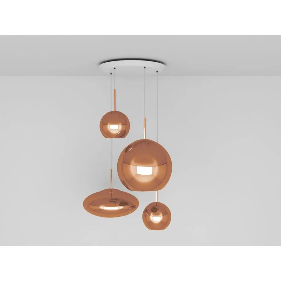 Copper LED Pendant 4 Light System - Round, Varied Sizes