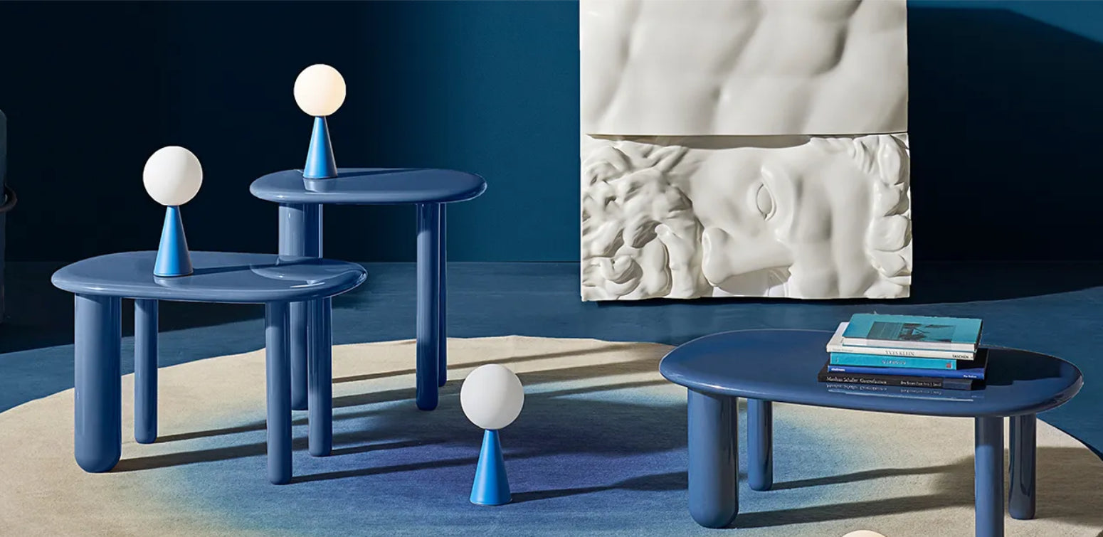 FontanaArte blue table lamp display