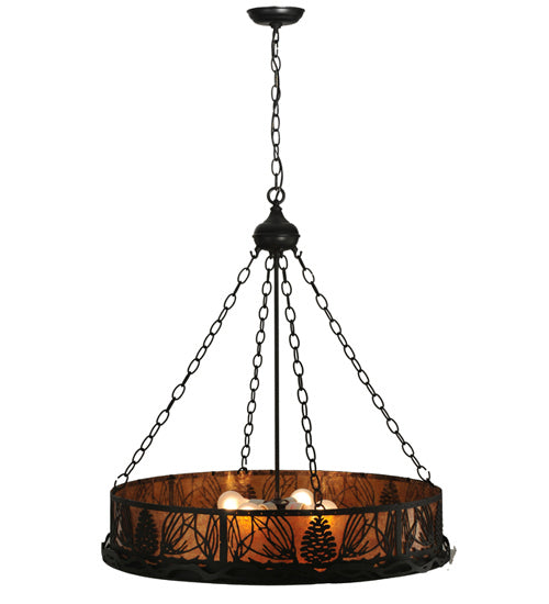 Meyda Tiffany - 50026 - Six Light Inverted Pendant - Mountain Pine - Black Metal