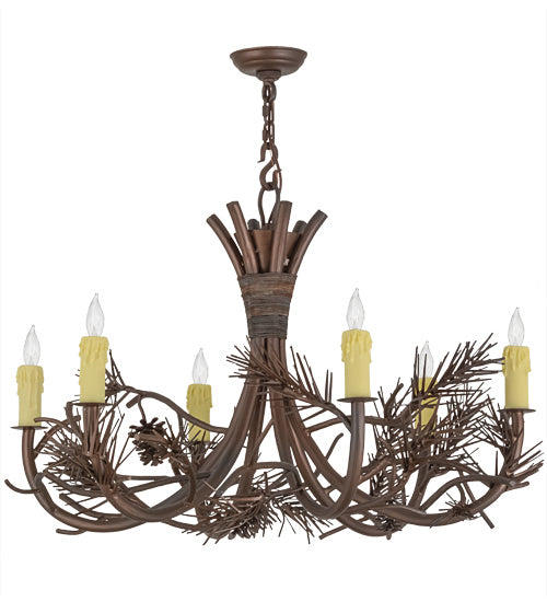 Meyda Tiffany - 152840 - Six Light Chandelier - Woodland Pine - Wrought Iron & C- Mahognay Brz