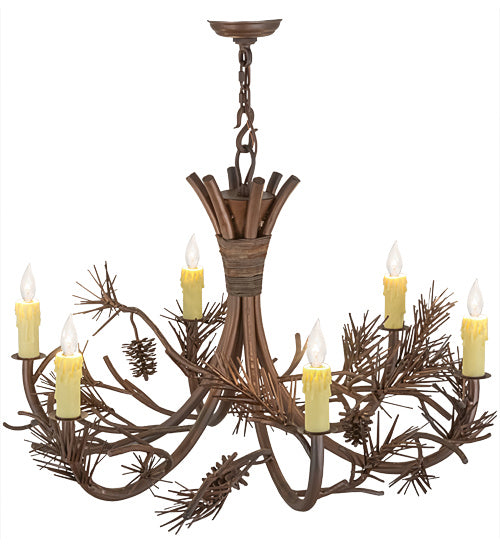 Meyda Tiffany - 152840 - Six Light Chandelier - Woodland Pine - Wrought Iron & C- Mahognay Brz