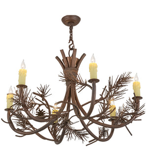 Meyda Tiffany - 152840 - Six Light Chandelier - Woodland Pine - Wrought Iron & C- Mahognay Brz