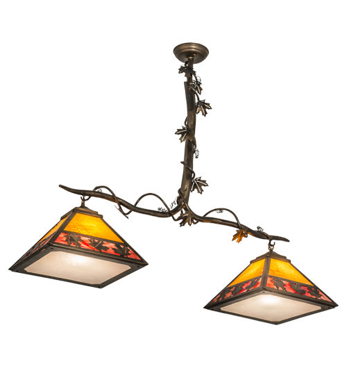 Meyda Tiffany - 158554 - Two Light Island Pendant - Maple Leaf - Light Burnished Antique Copper