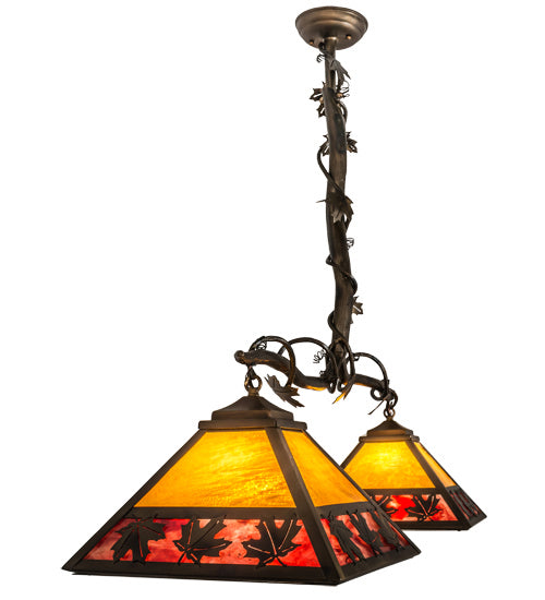 Meyda Tiffany - 158554 - Two Light Island Pendant - Maple Leaf - Light Burnished Antique Copper