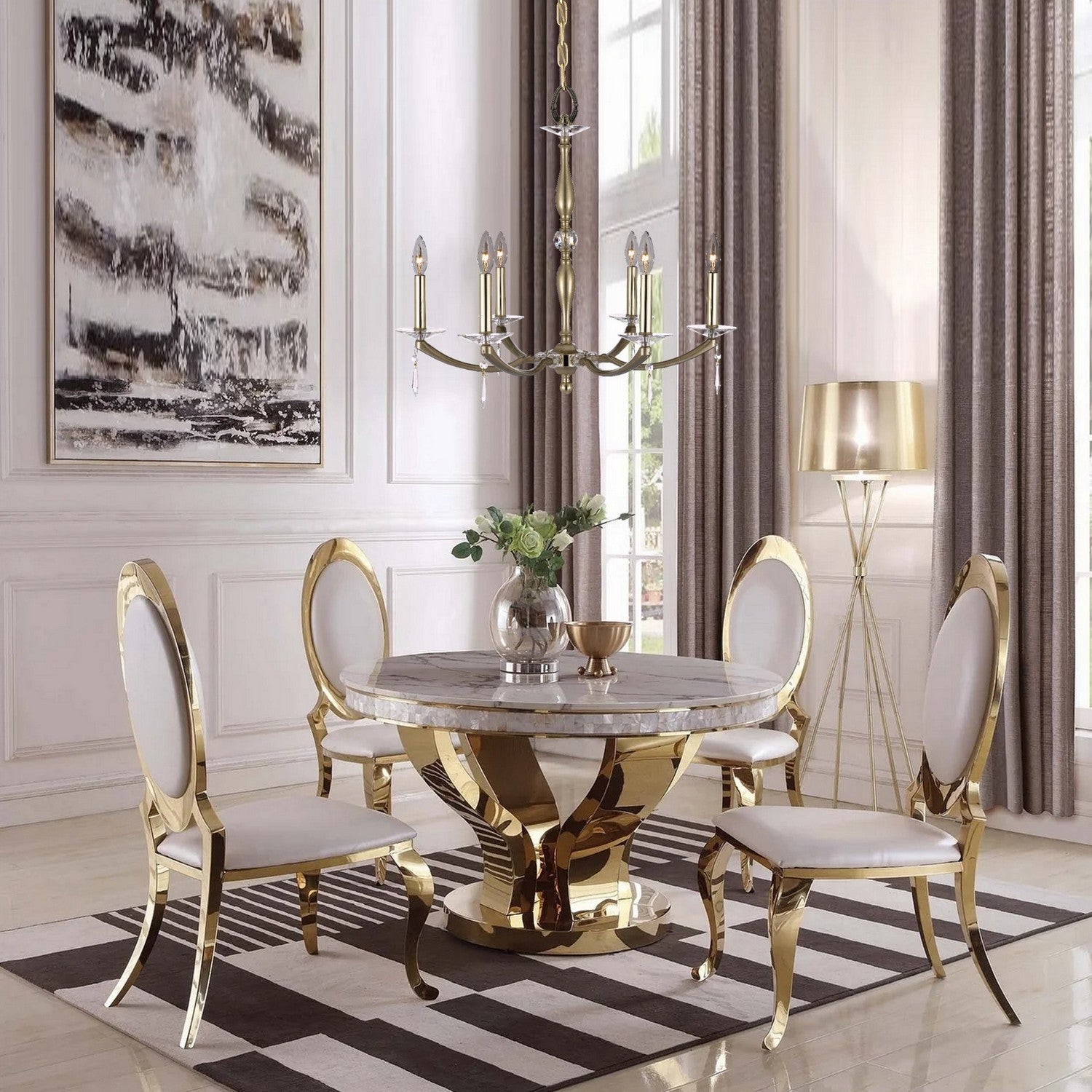 American Brass & Crystal - CH5325-U-36G-32G-ST - Six Light Chandelier - Kensington - Old Brass with Polished Brass