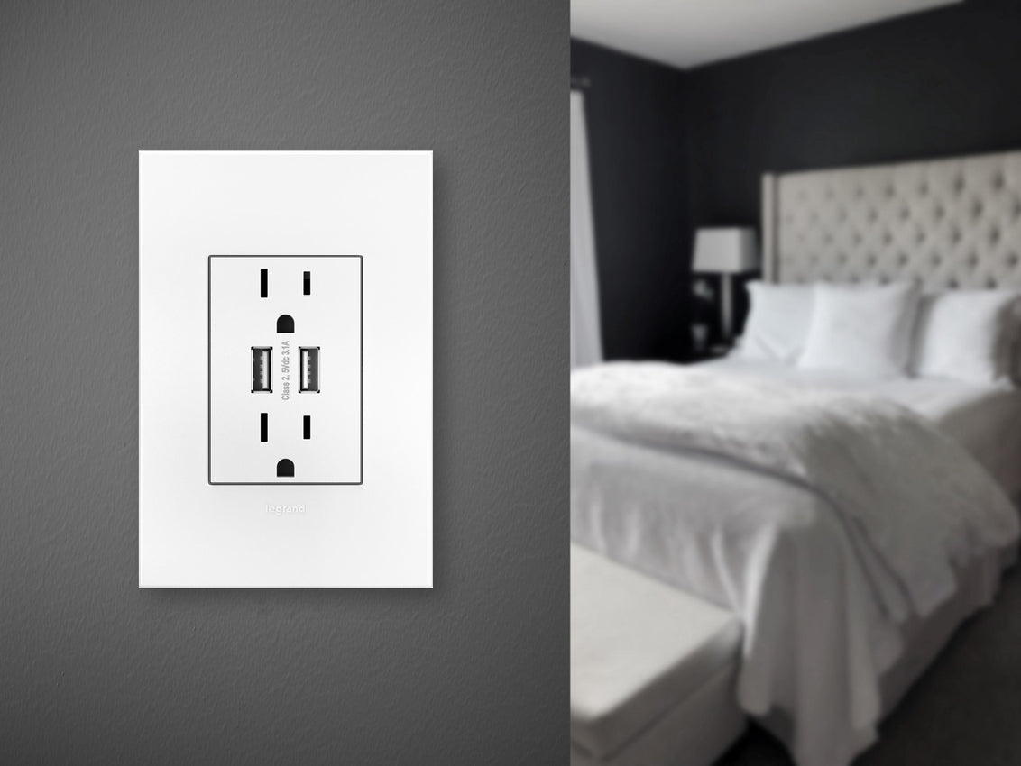 Legrand - ARTRUSB153W4WP - Dual Usb Plus-Size Outlet Combo With Matching Wall Plate - Adorne - White